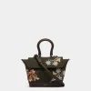 Winter Capsule Henkeltasche Aus Dunkelgrüner Wolle Und Leder In Ebenholzschwarz Mit Alpenblumen