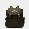 Winter Capsule Rucksack Aus Wolle In Dunkelgrün Und Aus Leder In Ebenholzschwarz Mit Alpenblumen