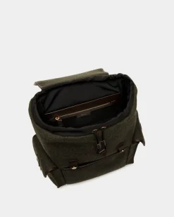 Winter Capsule Rucksack Aus Wolle In Dunkelgrün Und Aus Leder In Ebenholzschwarz Mit Alpenblumen
