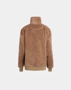 Winter Capsule Sweatshirt Mit Halbem Reißverschluss Und Alpenblumen Aus Fleece In Camel