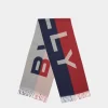 Zweifarbiger Logo-Schal Aus Stoff in Tiefrubinrot und Marineblau