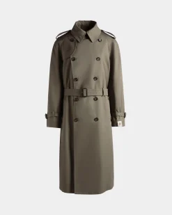 Zweireihiger Gabardine-Trenchcoat Aus Baumwollmix In Military Green